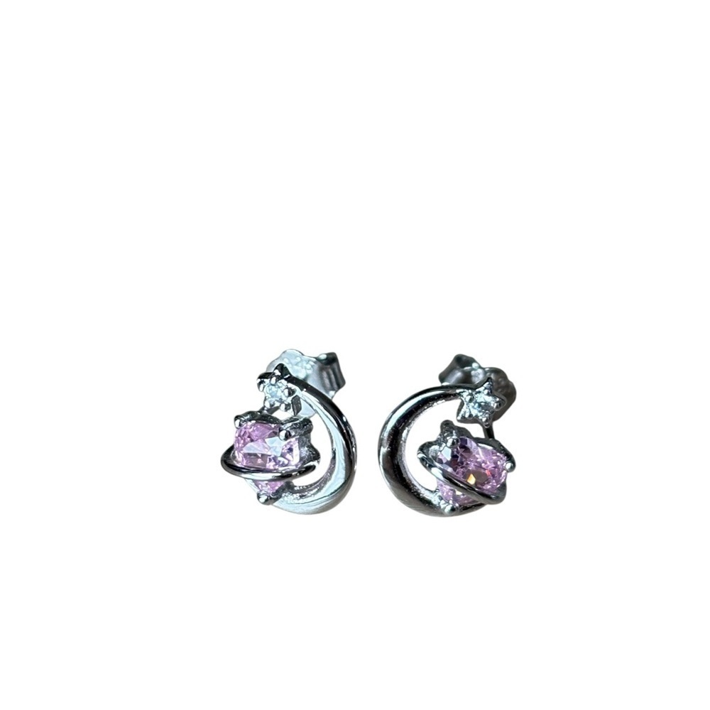 Uhibros NEW in BOX Pink Star Stud Earrings Silver Tone
